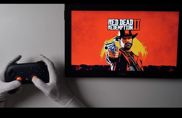 Homme jouant au jeu red dead redemption sur stadia google