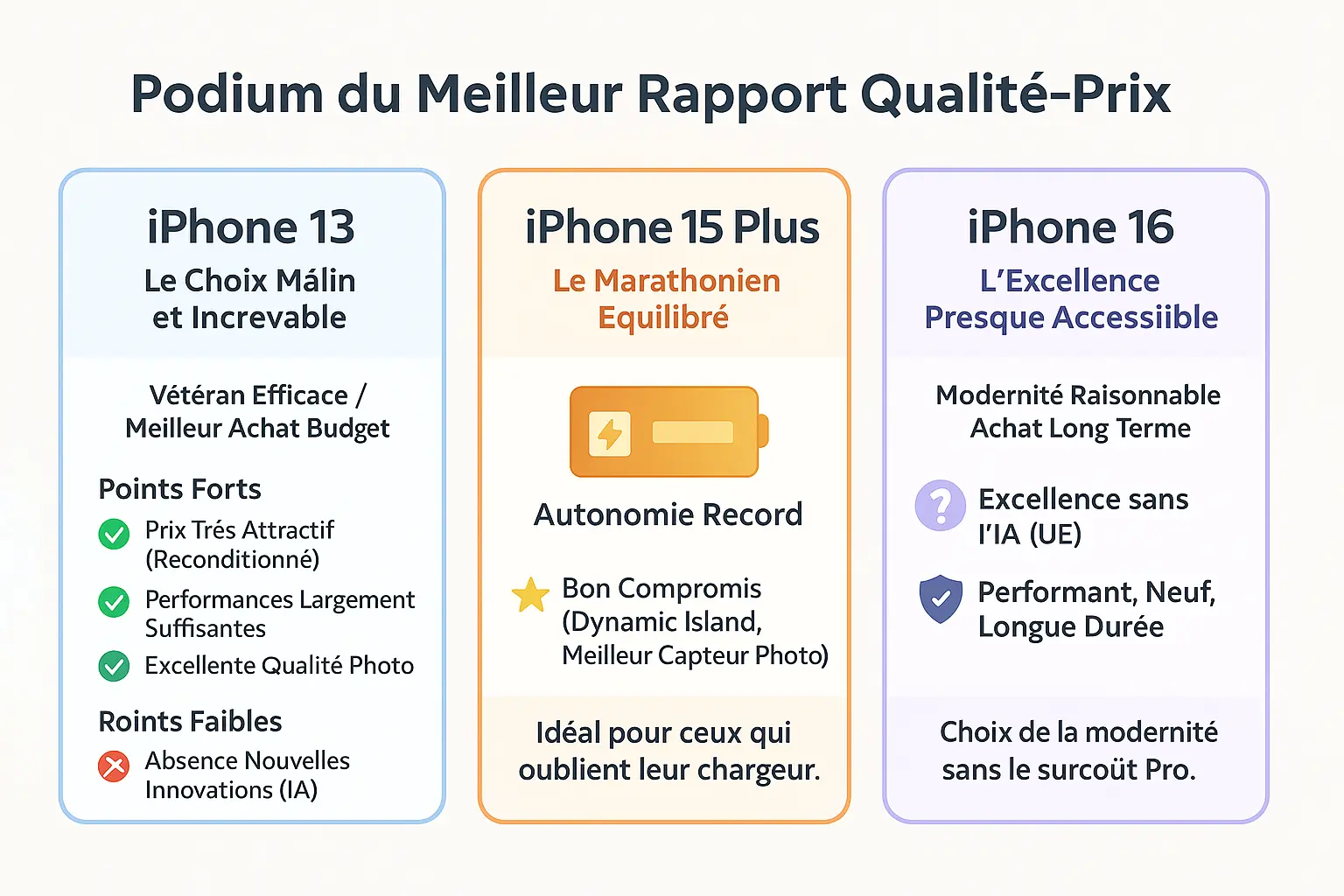 Podium des meilleurs iPhones en rapport qualité-prix