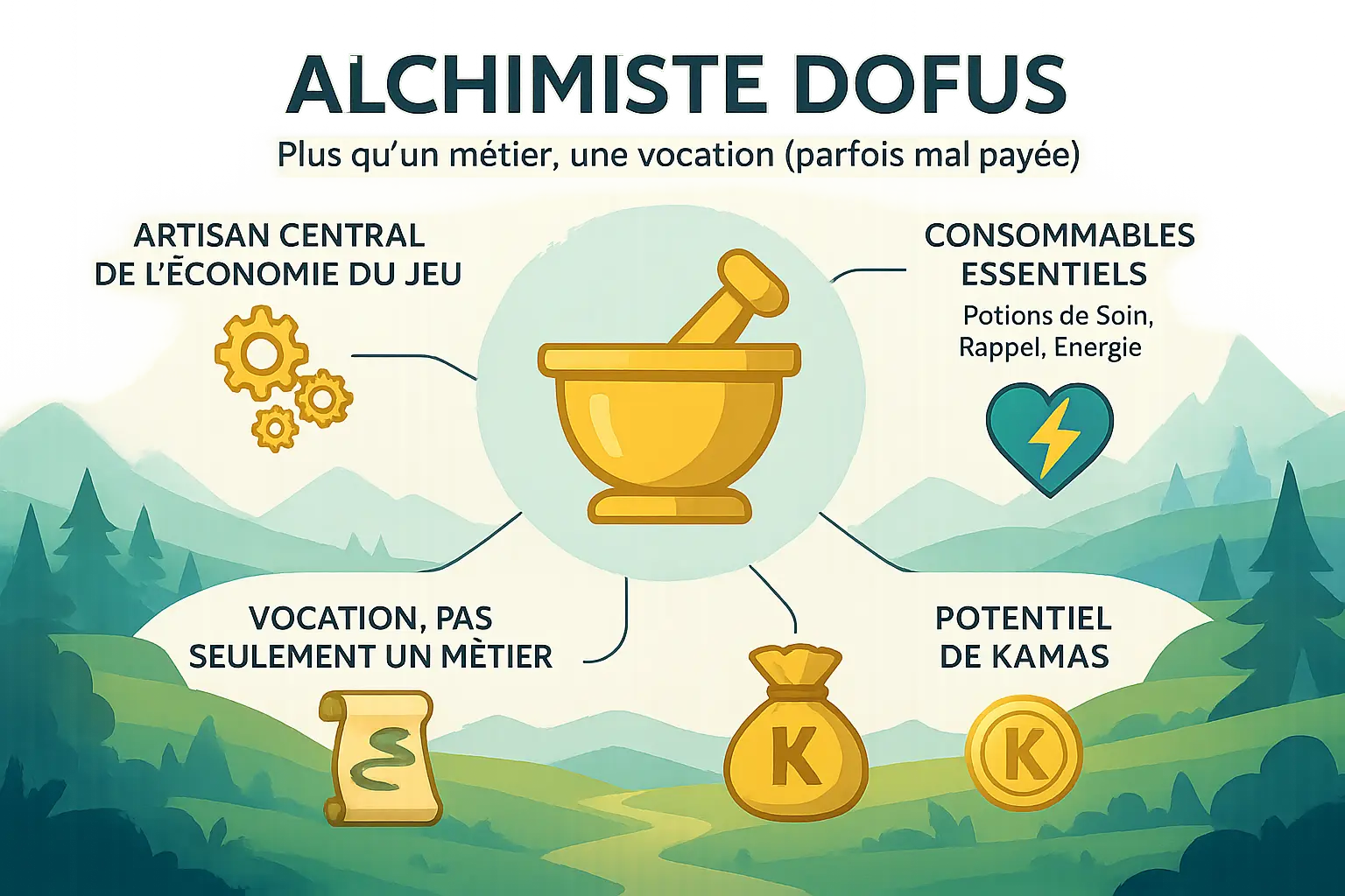 Infographie sur le métier d'alchimiste dans Dofus