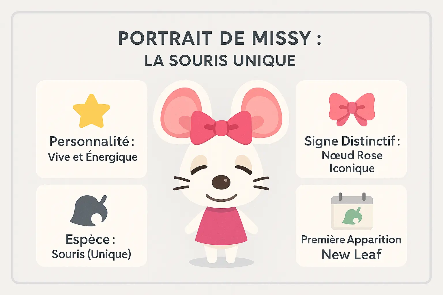 Portrait de <strong>Missy, souris avec un nœud rose à la place des oreilles</strong> dans Animal Crossing