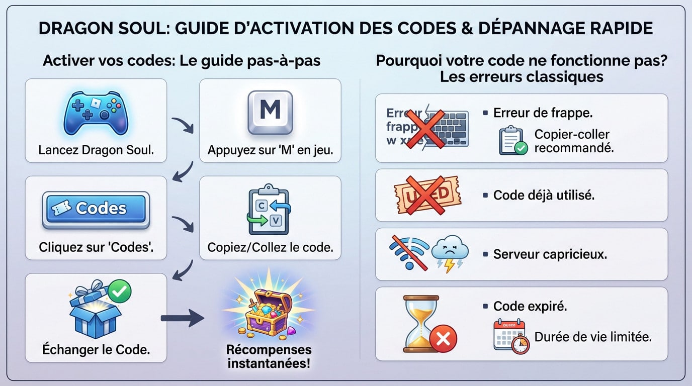 Guide visuel pour activer les codes Dragon Soul et dépannage rapide sur Roblox