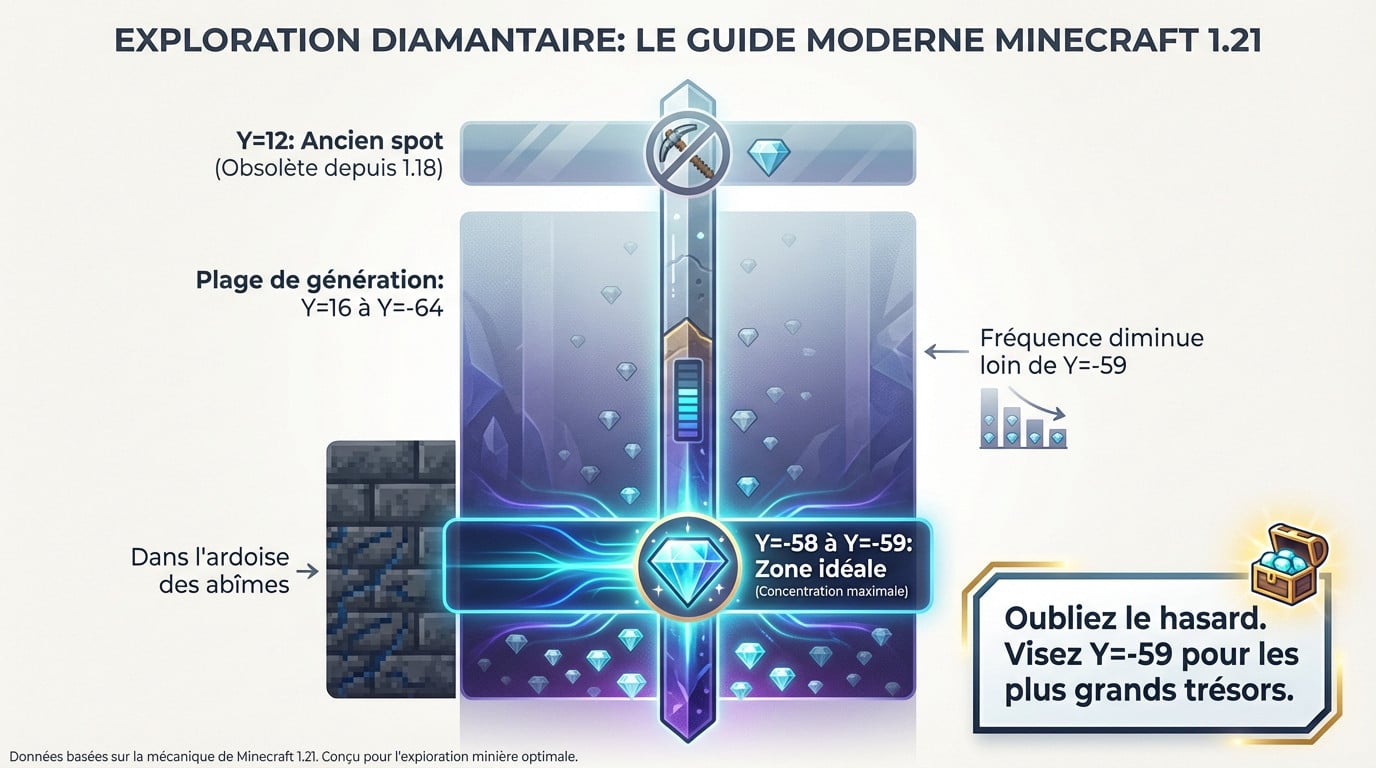 Mineur explorant la couche diamant minecraft en profondeur dans une grotte sombre