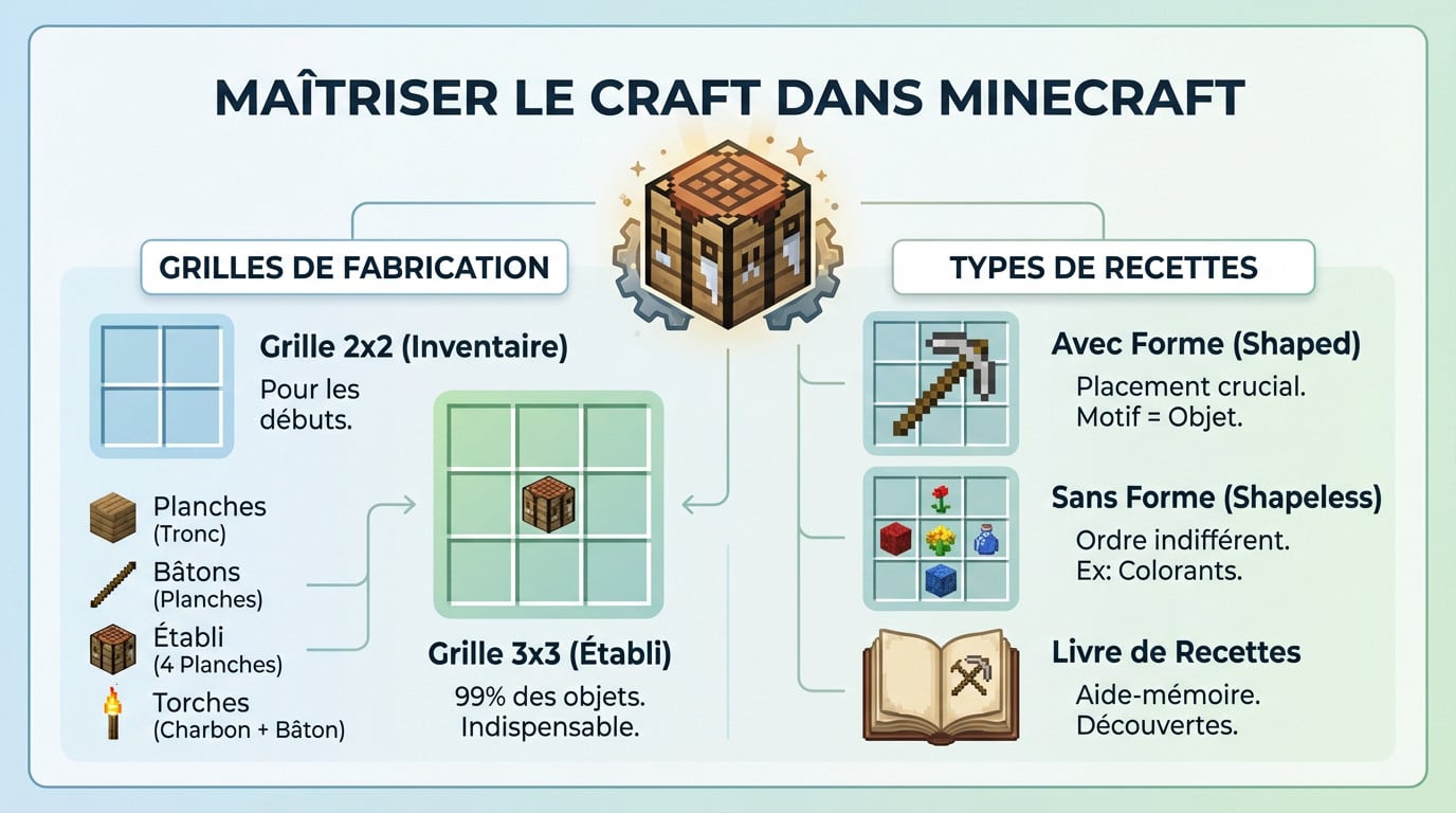 Guide complet sur le système de crafting et les grilles de fabrication dans Minecraft