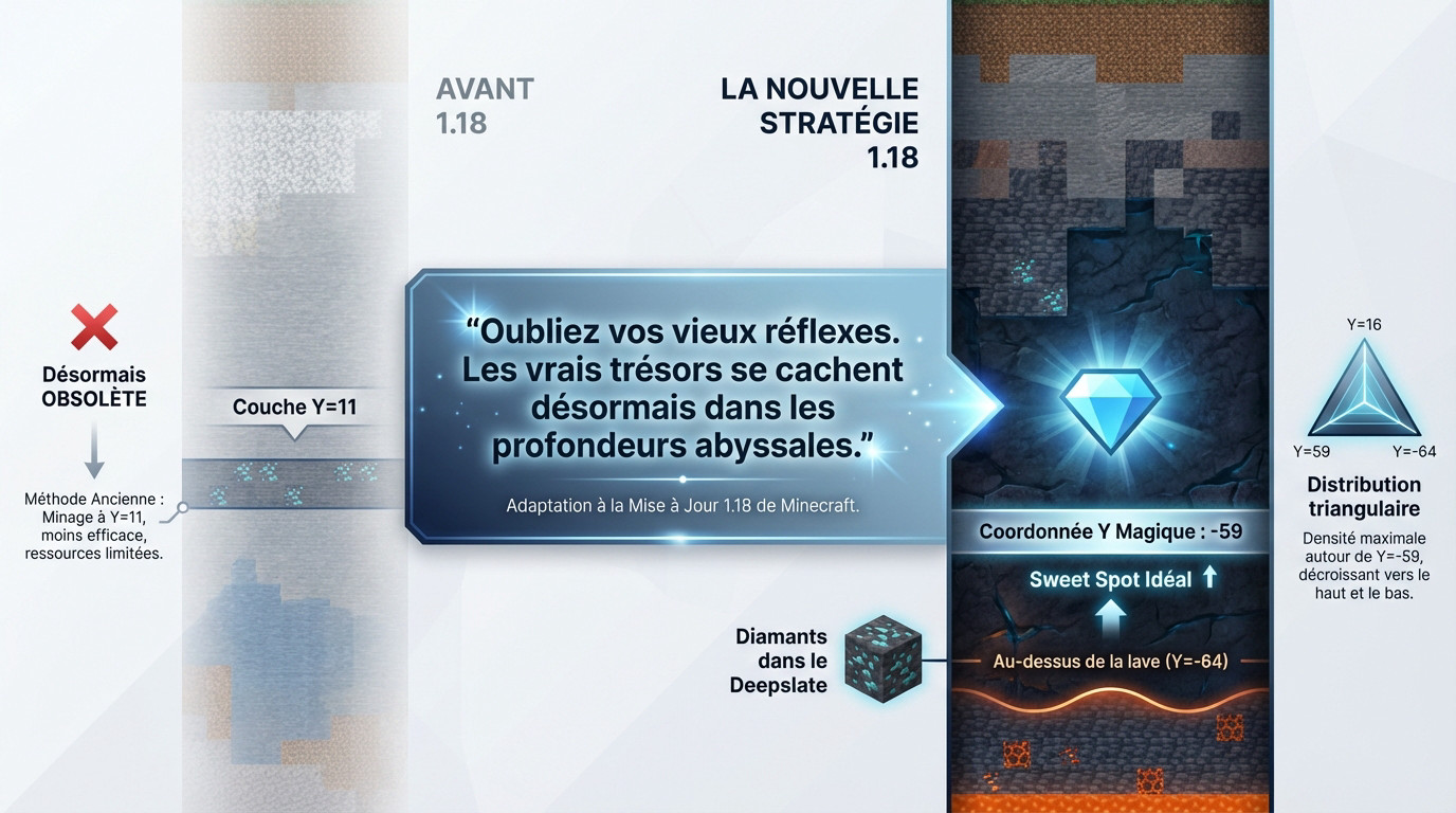 Steve explorant les couches profondes de Minecraft 1.18 pour trouver du diamant