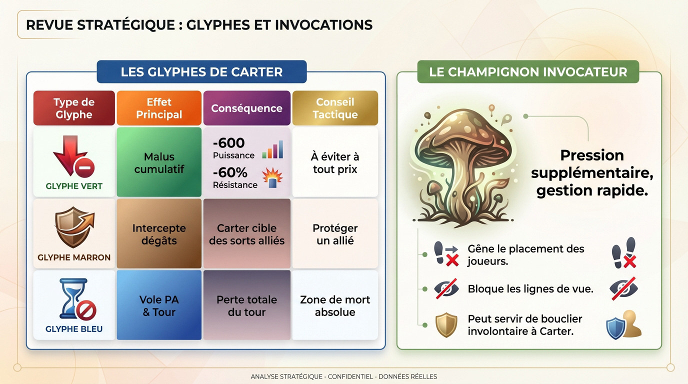 Schéma tactique des glyphes et invocations de Carter le Pillard dans Dofus