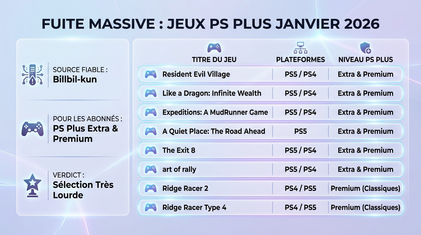 Fuite jeux PS Plus Extra et Premium janvier 2026