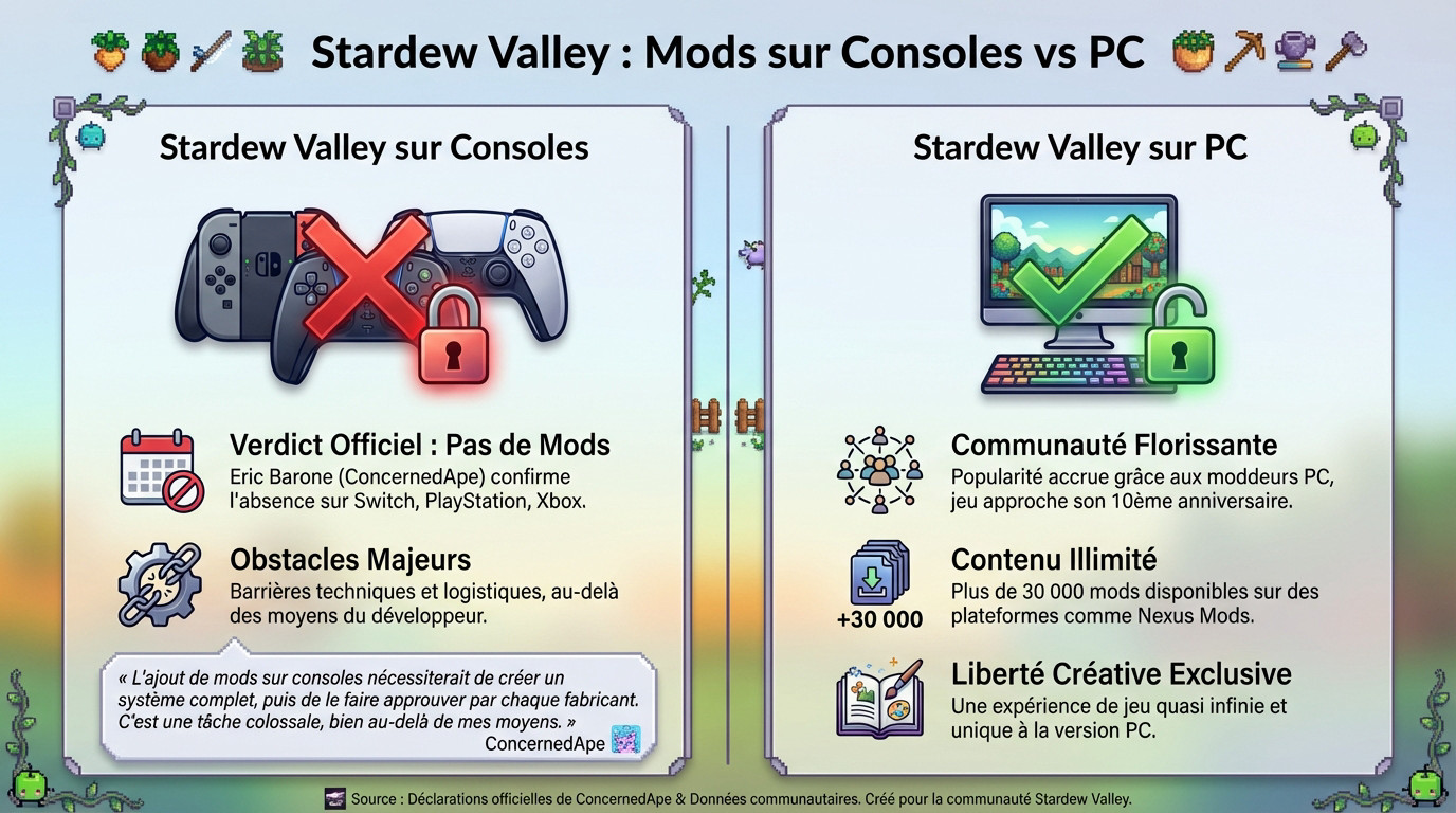 Comparaison entre la version PC moddée et la version console de Stardew Valley