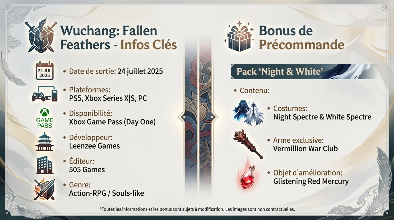 Aperçu des bonus de précommande et date de sortie de Wuchang Fallen Feathers