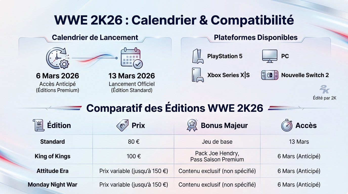 Calendrier de sortie et comparatif des éditions WWE 2K26 pour consoles et PC