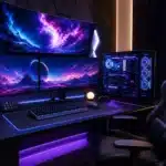 Configuration gaming PC moderne avec écran et accessoires pour 2026