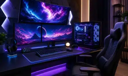 Configuration gaming PC moderne avec écran et accessoires pour 2026