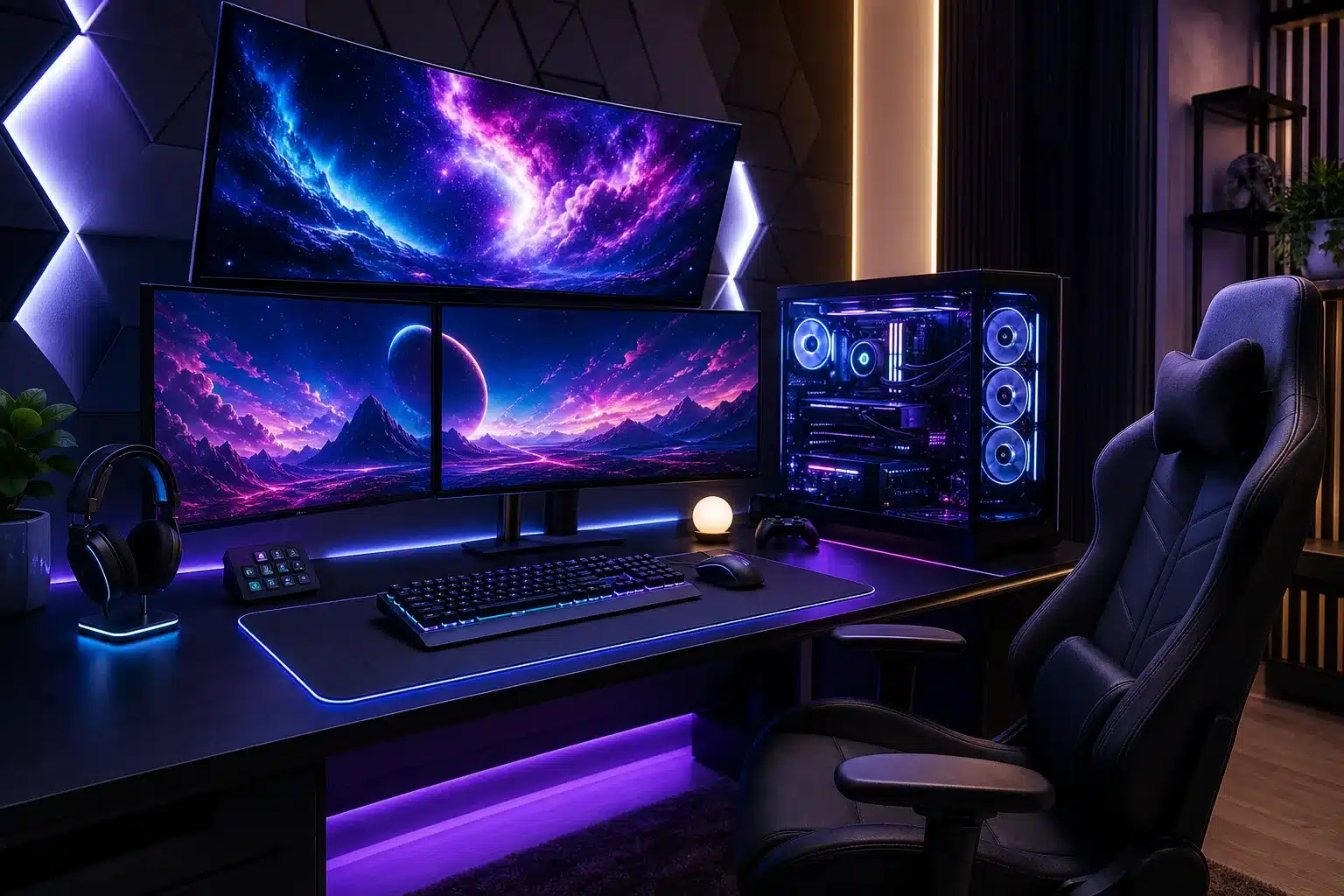Configuration gaming PC moderne avec écran et accessoires pour 2026