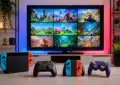 Console Nintendo Switch avec jeux gratuits affichés à l'écran