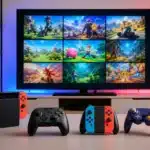 Console Nintendo Switch avec jeux gratuits affichés à l'écran