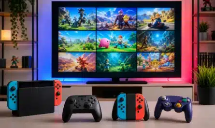 Console Nintendo Switch avec jeux gratuits affichés à l'écran