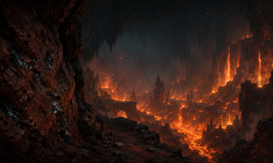Caverne volcanique du Nether avec coulées de lave dorées, où trouver la Netherite dans Minecraft