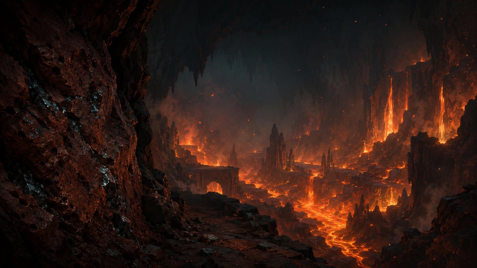 Caverne volcanique du Nether avec coulées de lave dorées, où trouver la Netherite dans Minecraft
