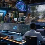 Développeurs créant un jeu vidéo avec intelligence artificielle
