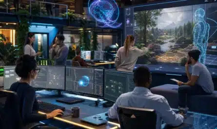 Développeurs créant un jeu vidéo avec intelligence artificielle