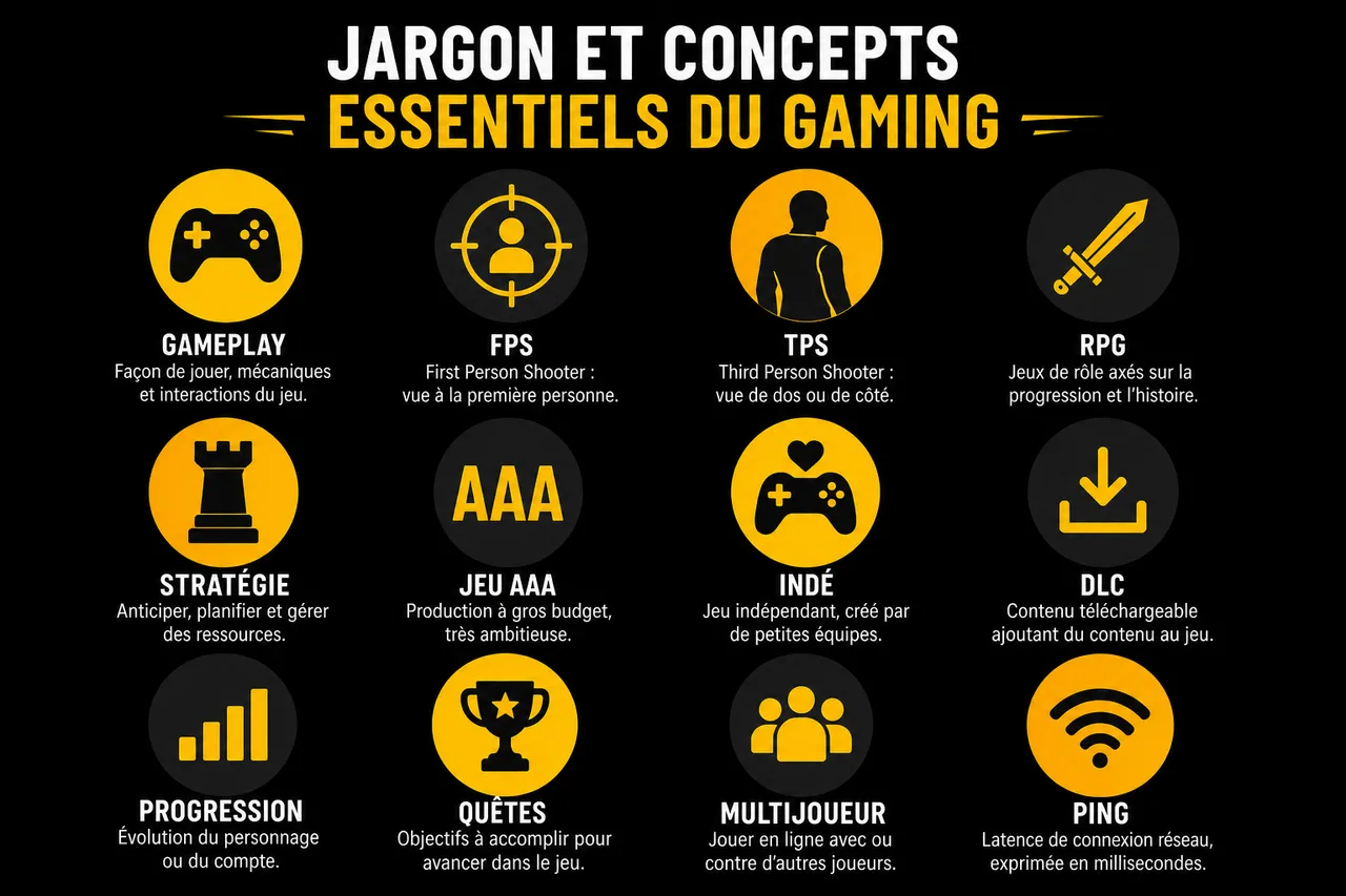 Jeux vidéos ou jeux vidéo : guide pour débuter sans se perdre dans le jargon , Jargon et concepts essentiels du gaming
