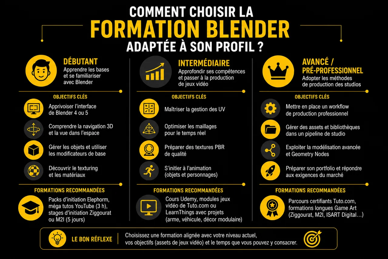 Quelle formation Blender choisir pour créer vos assets de jeux vidéo? , Comment choisir la formation Blender adaptée à son profil?