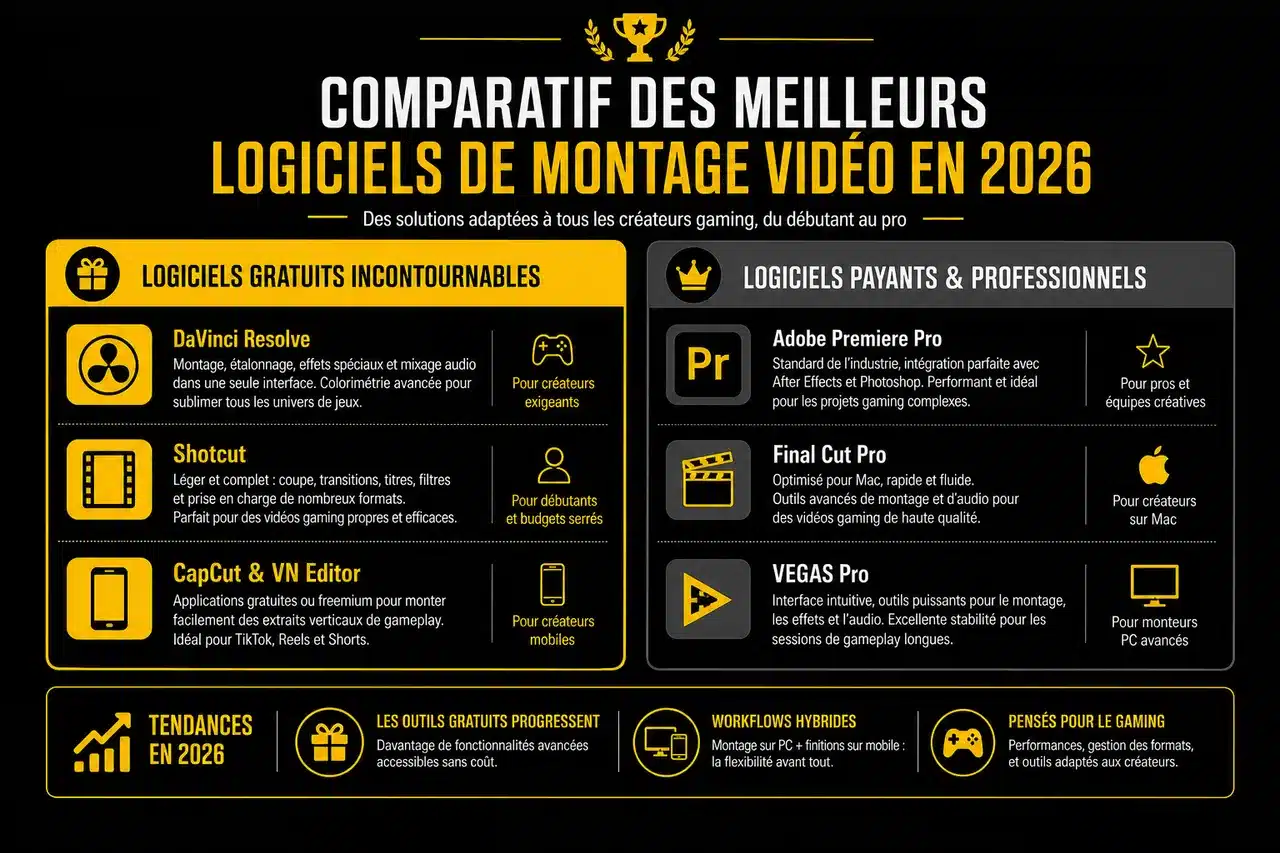 Montage vidéo gaming: les techniques des créateurs pour captiver votre audience , Comparatif des meilleurs logiciels de montage vidéo en 2026