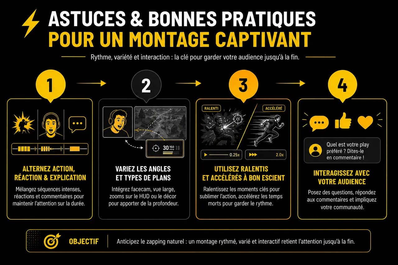 Montage vidéo gaming: les techniques des créateurs pour captiver votre audience , Astuces et bonnes pratiques pour un montage captivant