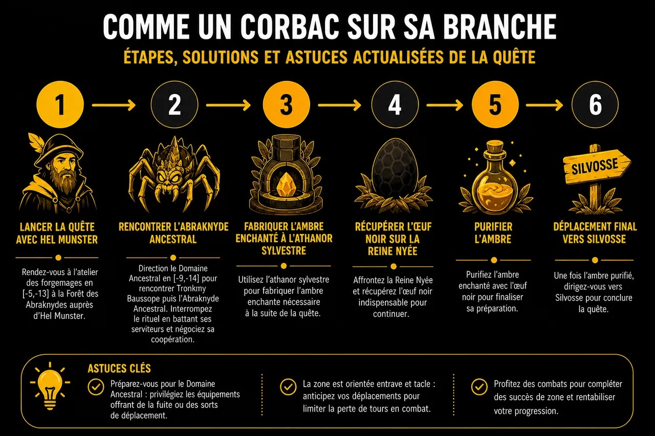 Guide complet de la quête Comme un corbac sur sa branche dans Dofus , Étapes, solutions et astuces actualisées de la quête
