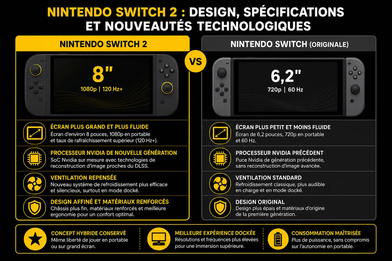 Nintendo Switch 2 en 2026 avec date de sortie, prix attendu et premiers jeux rumeurs , Design, spécifications et nouveautés technologiques