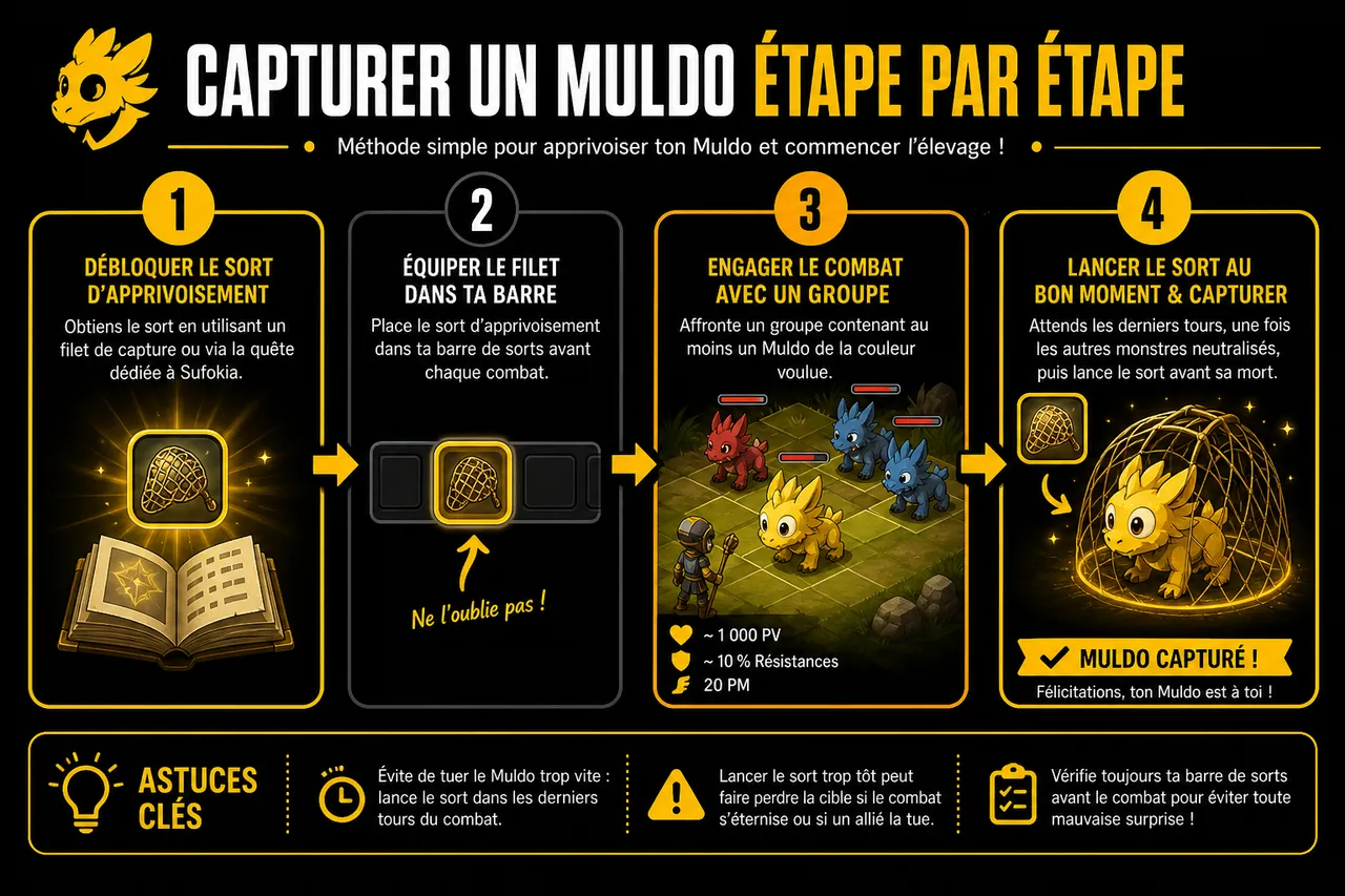 Bassin des Muldos: guide complet pour débuter sur Dofus en 2026 , Capturer et élever des Muldos: méthodes, espèces et astuces
