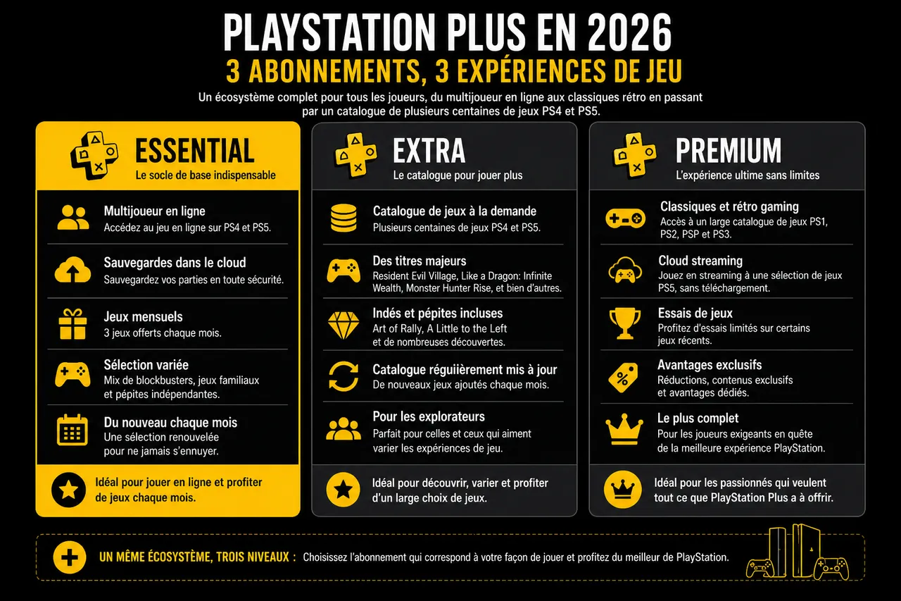 Jeux PS Plus en 2026 pour bien profiter de l’abonnement sans passer à côté des perles , Comprendre PlayStation Plus et ses abonnements en 2026
