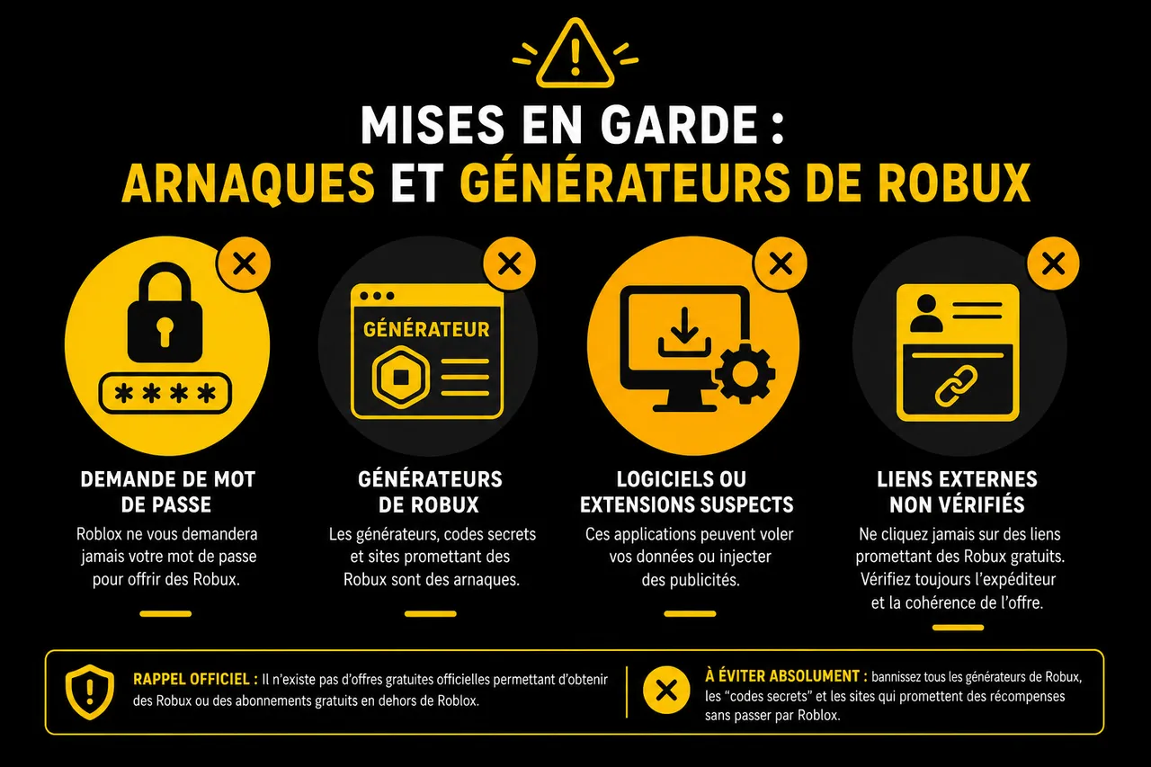 Comment avoir des Robux gratuitement sur Roblox en 2026? , Mises en garde: arnaques et générateurs de Robux