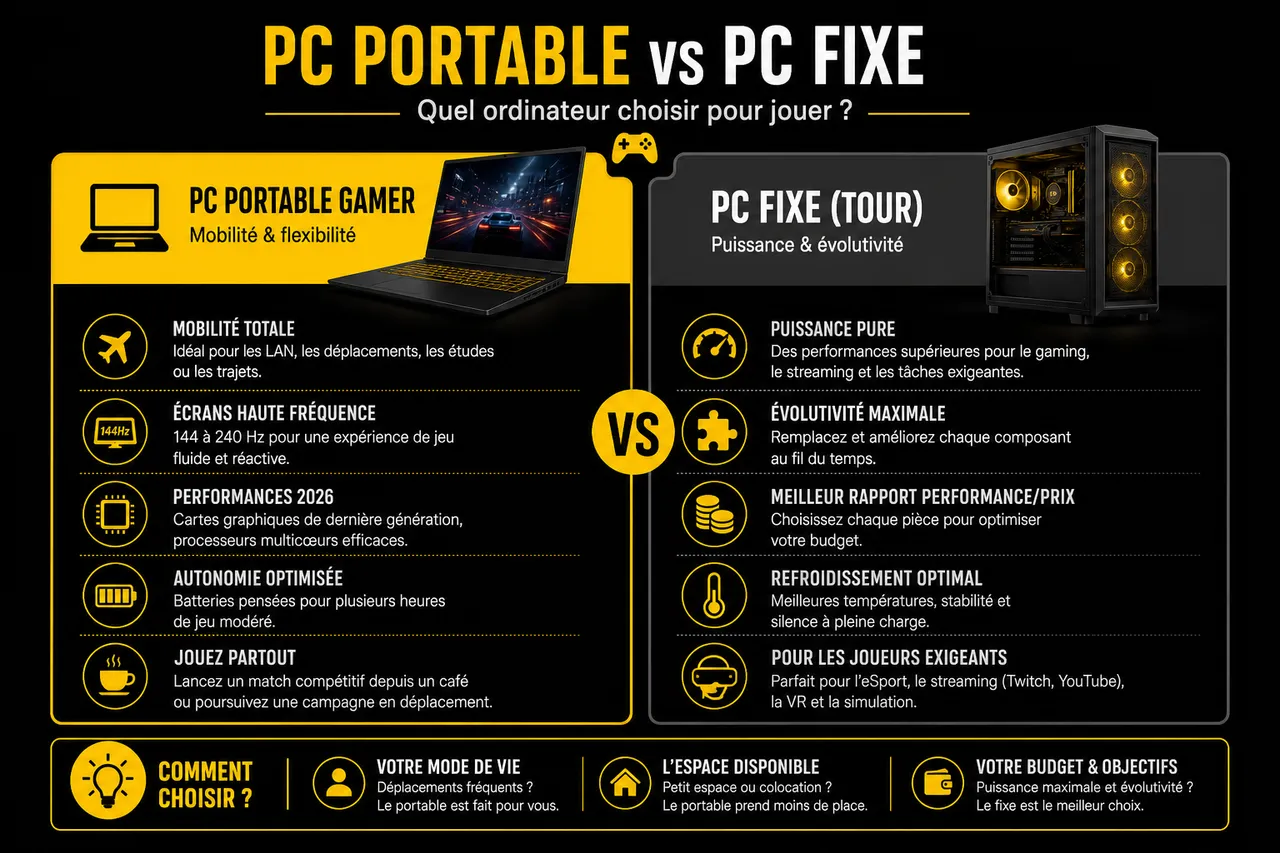 Jeux sur ordinateur en 2026 et comment bien choisir entre PC portable et fixe pour jouer? , PC portable vs PC fixe: quel ordinateur choisir pour jouer?