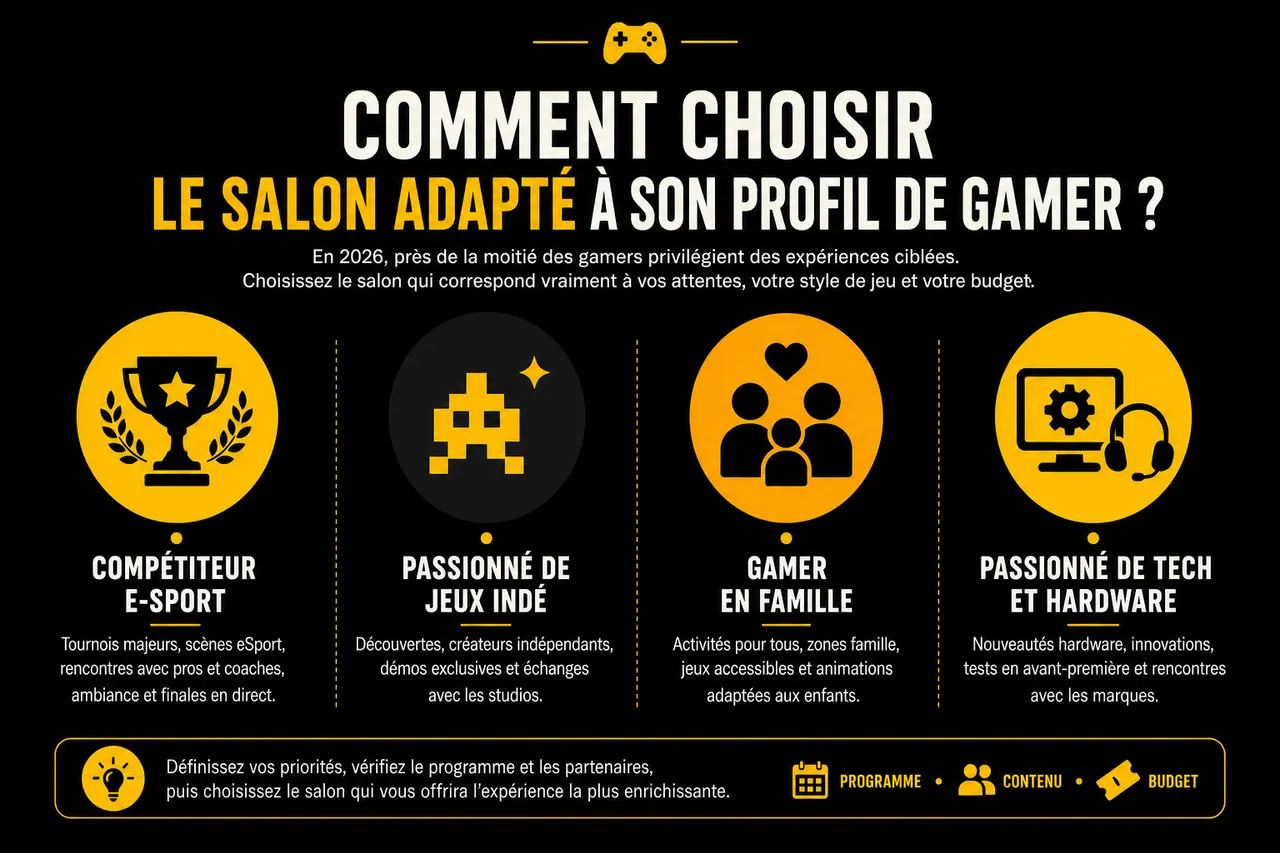 Salons du jeu vidéo en 2026 et lesquels valent vraiment le déplacement pour les gamers? , Comment choisir le salon adapté à son profil de gamer?