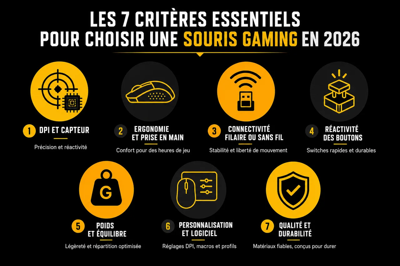 7 critères pour choisir une souris gaming sans se tromper , Les 7 critères essentiels pour choisir une souris gaming en 2026