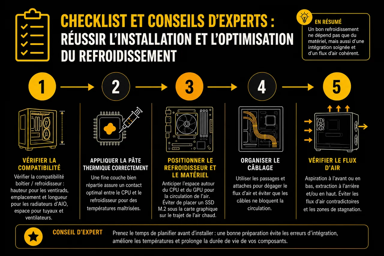 Refroidissement pc gamer et ce qu’on oublie souvent avant de monter sa machine , Checklist et conseils d’experts: réussir l’installation et l’optimisation du refroidissement