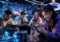 Jeux mobile populaires en 2026 avec joueurs utilisant smartphones