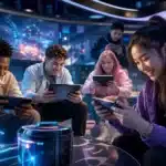 Jeux mobile populaires en 2026 avec joueurs utilisant smartphones