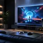 Console PS5 Pro avec manette et ambiance gaming moderne