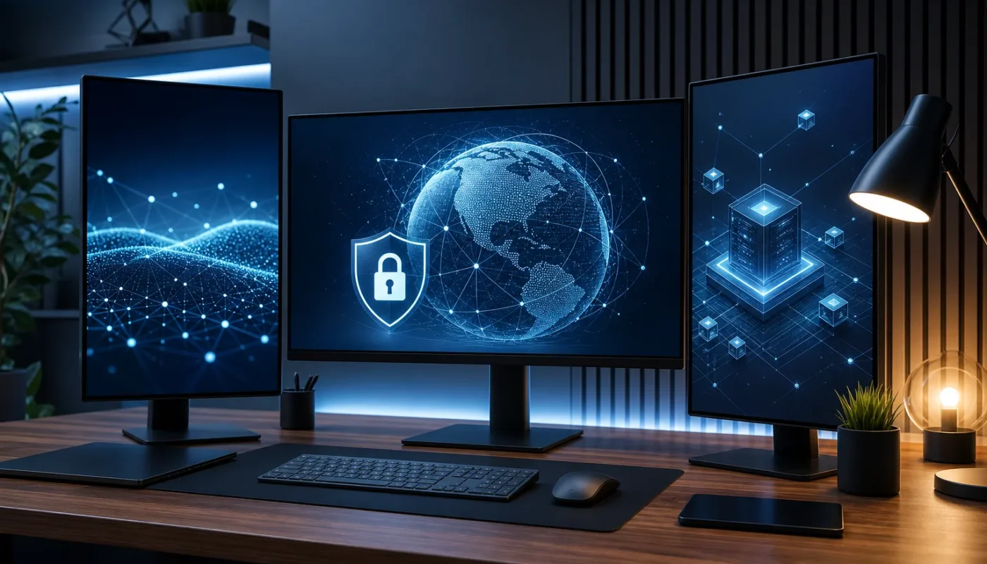 Nom de domaine gaming avec icônes de protection numérique