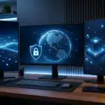 Nom de domaine gaming avec icônes de protection numérique