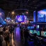 Salon du jeu vidéo avec gamers et stands interactifs en 2026