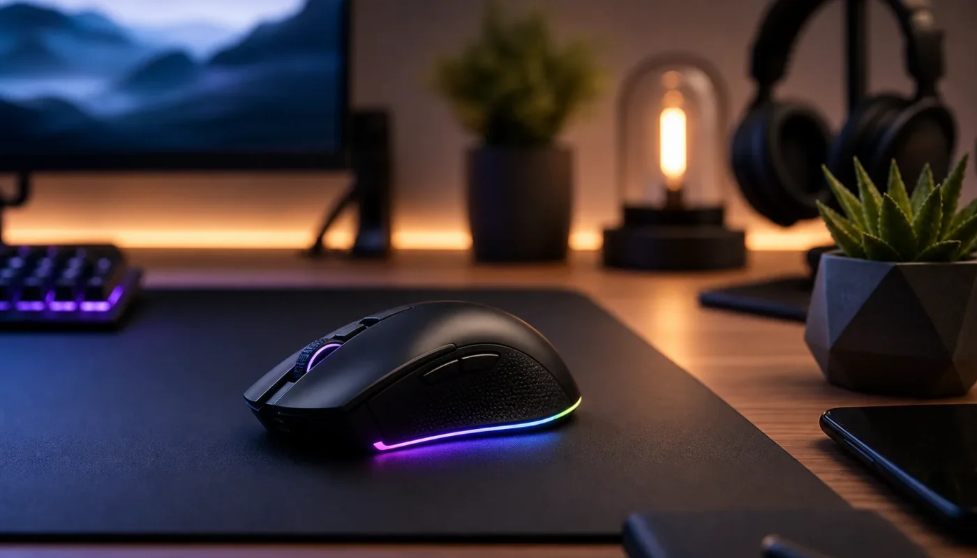 Souris gaming ergonomique avec boutons et éclairage LED modernes