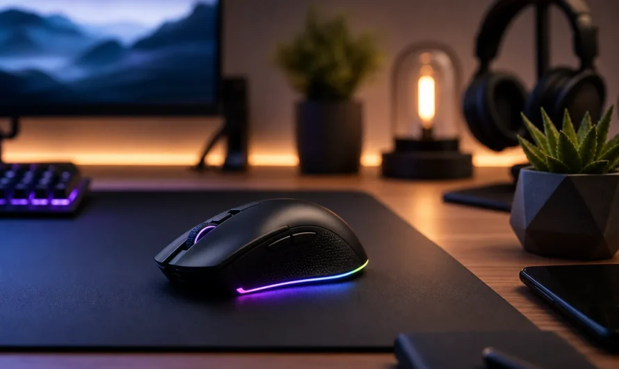 Souris gaming ergonomique avec boutons et éclairage LED modernes