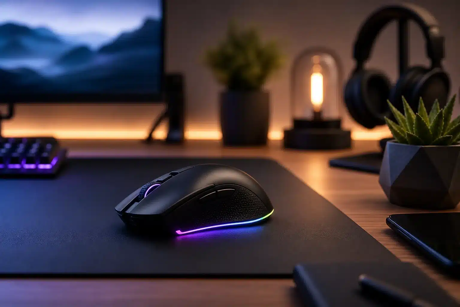 Souris gaming ergonomique avec boutons et éclairage LED modernes