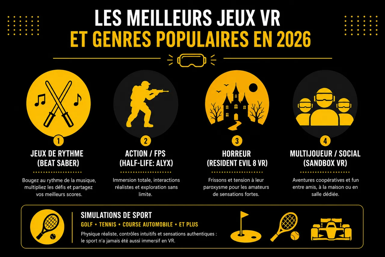 Réalité virtuelle et jeux vidéo, ce qu’il faut savoir avant de se lancer , Les meilleurs jeux VR et genres populaires en 2026