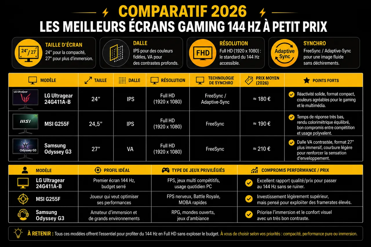 Écran gaming 144 Hz pour débuter sans se ruiner , Comparatif 2026: les meilleurs écrans gaming 144 Hz à petit prix