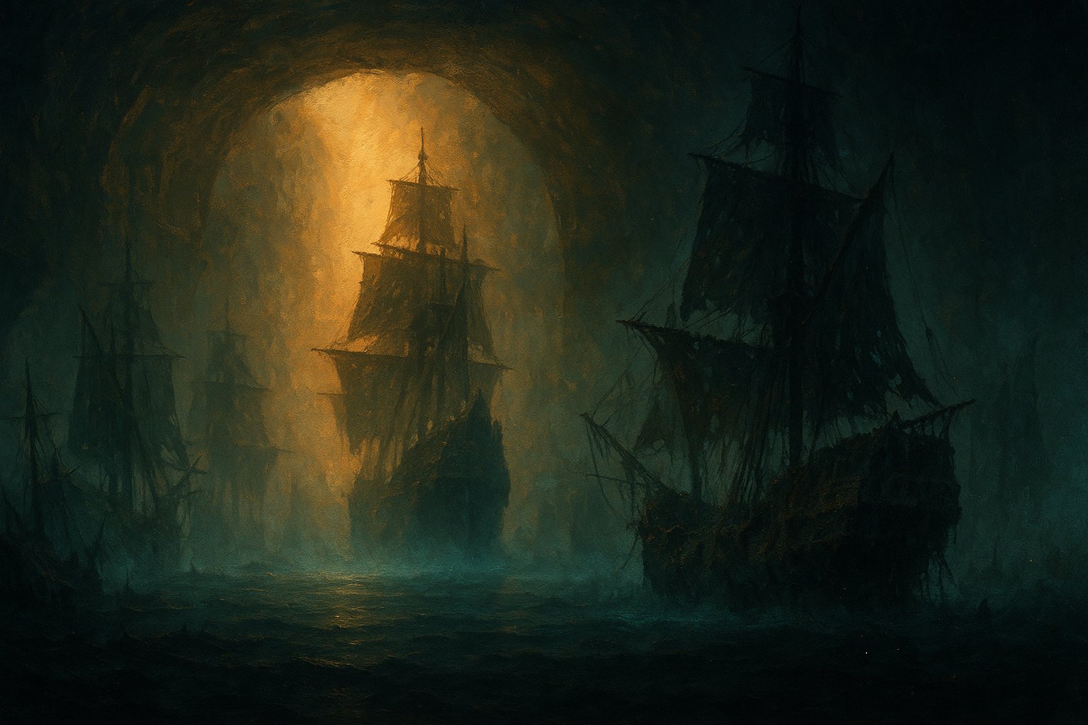 Armada de navires fantomes echoues dans une arche caverneuse, guide Dofus Armada l'Invincible