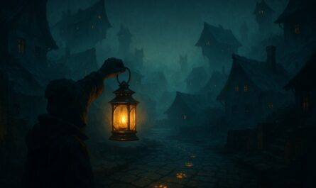 Illustration key-art d une lanterne eclairant des traces de pattes dorees, quete Chacun cherche son chacha Dofus
