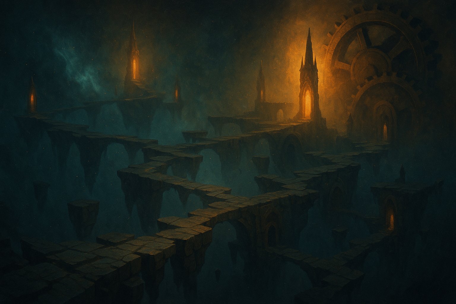 Passerelles de pierre flottant dans le cosmos du Xélorium, dimension de la quête Dofus C'est ton destin